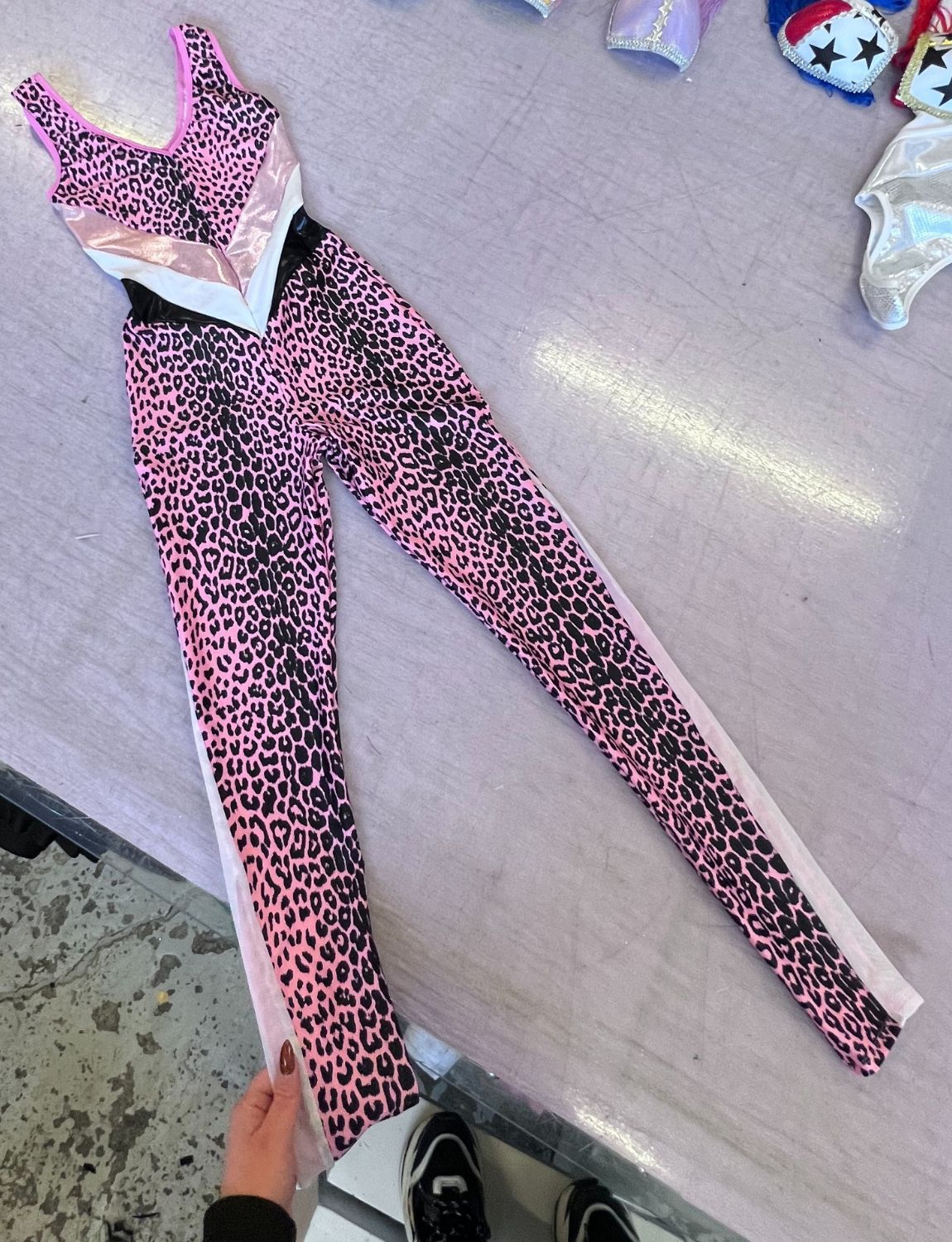 Burnt Soul custom peekaboo catsuit in pink panther print fabric