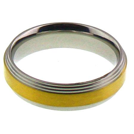 Gold Center Grooved Edge Stainless Steel Ring MV