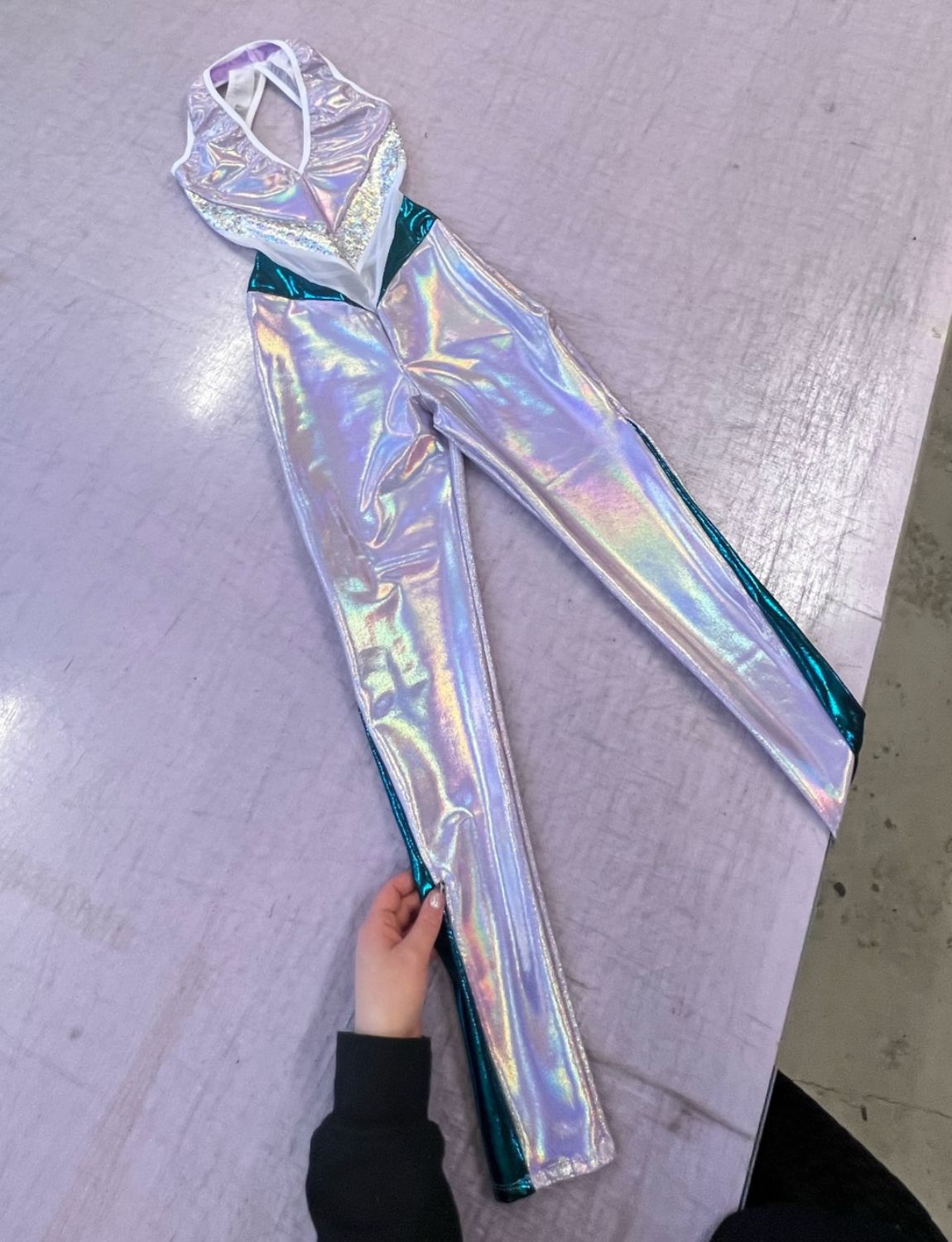 Burnt Soul custom backless catsuit in lilac fabric 